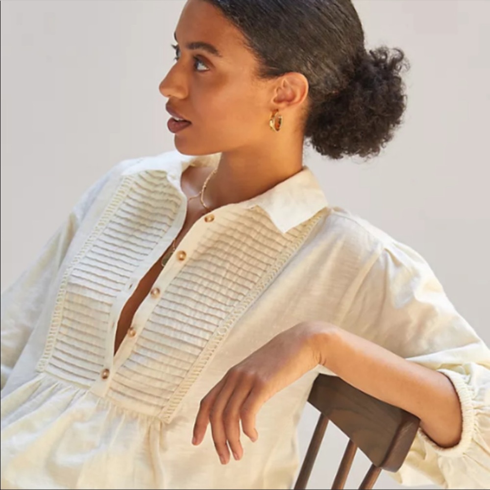 NWT Anthropologie Pilcro Pintucked Puff Sleeved Top - Picture 2 of 13
